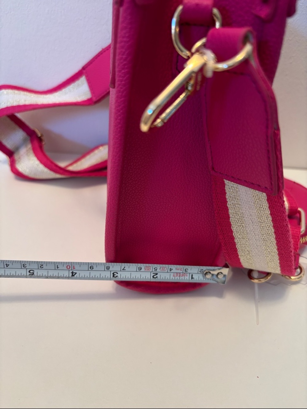 Anne Klein Hot Pink Leather Crossbody Bag with Striped Strap - Picture 5 of 9